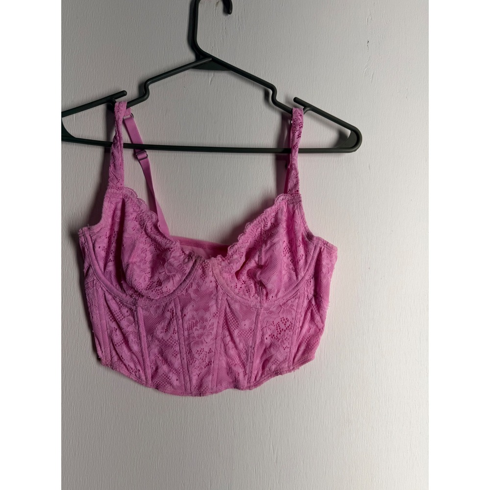 Gilly Hicks Pink Floral Lace Corset Top Underwire Boning Crop Camisole Medium